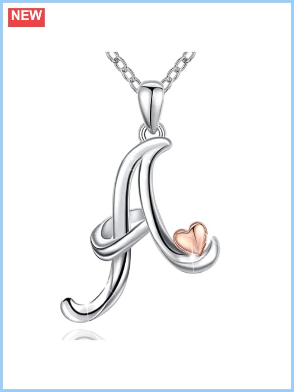 Sterling Silver Initial Pendant Necklace 18" Chain Rose Gold Heart Personalized